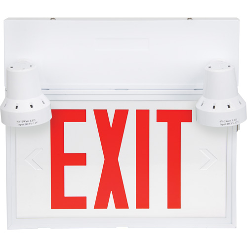 Enseigne de sortie avec &eacute;clairage de s&eacute;curit&eacute;, DEL, &agrave; piles/&agrave; raccordement fixe, 12-1/10" lo x 11" la, Anglais Cantin et fils