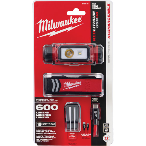 REDLITHIUM USB Hardhat Headlamp, LED, 600 Lumens, 5 Hrs. Run Time, Rechargeable Batteries Cantin et fils