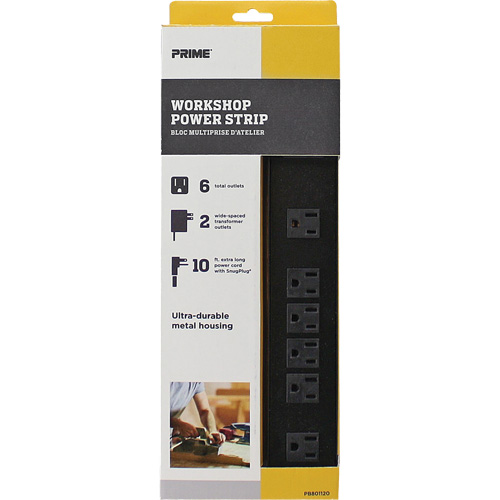 Metal Workshop Power Strip, 6 Outlet(s), 10', 15 A, 1875 W, 125 V Cantin et fils
