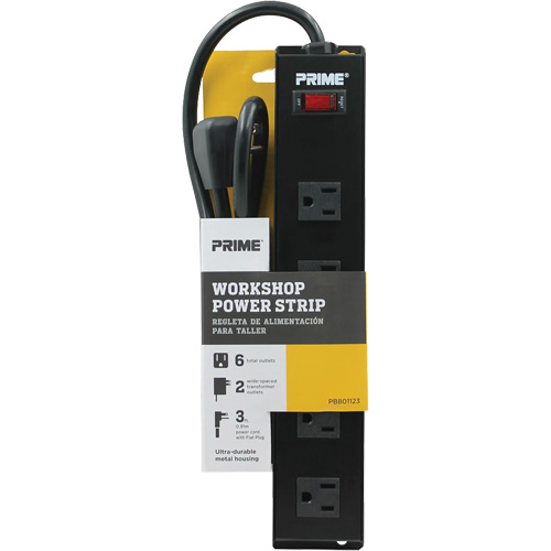 Bloc multiprise pour atelier en m&eacute;tal, 6 Prise(s), 3', 15 A, 1875 W, 125 V Cantin et fils