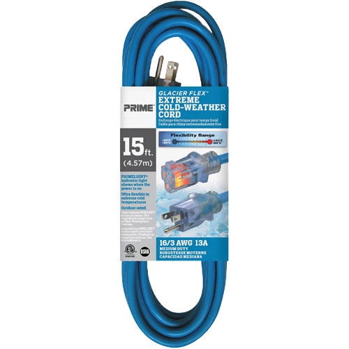 Cordon rallonge pour le froid extr&ecirc;me Glacier Flex, Ext&eacute;rieur, SJTW, AWG 16/3, 13 A, 15' Cantin et fils