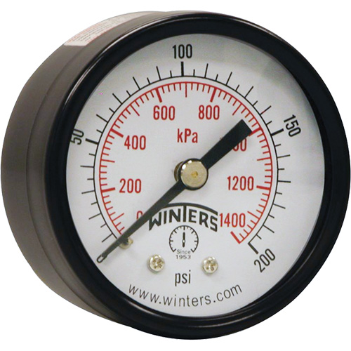 Economy Pressure Gauge, 2" , 0 - 200 psi, Back Mount, Analogue Cantin et fils