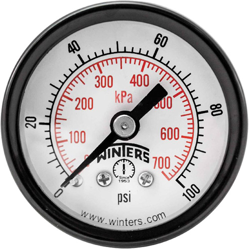 Economy Pressure Gauge, 1-1/2" , 0 - 100 psi, Back Mount, Analogue Cantin et fils