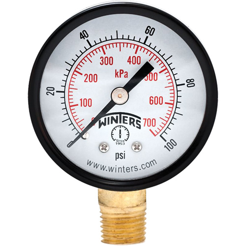 Economy Pressure Gauge, 2" , 0 - 100 psi, Bottom Mount, Analogue Cantin et fils