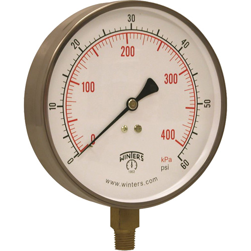 Contractor Pressure Gauge, 4-1/2" , 0 - 60 psi, Bottom Mount, Analogue Cantin et fils