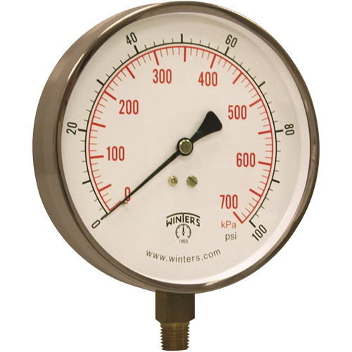 Manom&egrave;tre pour entrepreneur,  4-1/2", 0 - 100 psi, Fixation inf&eacute;rieure, Analogique Cantin et fils