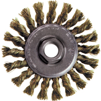 Brosse rotative &agrave; fils nou&eacute;s pour petites meuleuses haute vitesse, Dia. 4", Fils 0,02", Arbre 5/8"-11, Acier inoxydable Cantin et fils