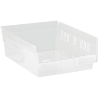Shelf Bins, 8-3/8" W x 4" H x 11-5/8" D, Clear, 30 lbs. Capacity Cantin et fils