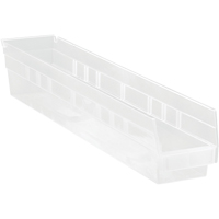Shelf Bins, 4-1/8" W x 4" H x 23-5/8" D, Clear, 50 lbs. Capacity Cantin et fils