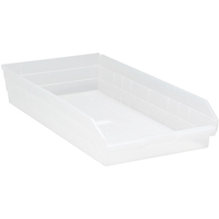 Shelf Bins, 11-1/8" W x 4" H x 23-5/8" D, Clear, 50 lbs. Capacity Cantin et fils