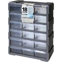 Drawer Cabinet, Plastic, 18 Drawers, 15" x 6-1/4" x 18-3/4", Black Cantin et fils