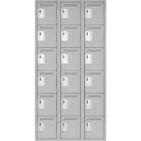 Clean Line Lockerettes, 6 -tier, Bank of 3, 36" x 18" x 72", Steel, Grey, Rivet (Assembled) Cantin et fils