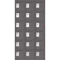 Clean Line Lockerette, 6 -tier, Bank of 3, 36" x 18" x 72", Steel, Charcoal, Rivet (Assembled) Cantin et fils