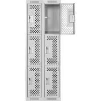Clean Line Lockers, 3 -tier, Bank of 2, 24" x 12" x 72", Steel, Grey, Rivet (Assembled), Perforated Cantin et fils