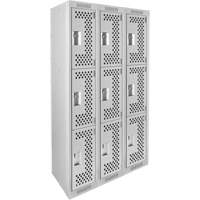 Clean Line Lockers, 3 -tier, Bank of 3, 36" x 12" x 72", Steel, Grey, Rivet (Assembled), Perforated Cantin et fils