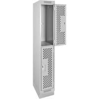 Clean Line Lockers, 2 -tier, 12" x 18" x 76", Steel, Grey, Rivet (Assembled), Perforated Cantin et fils
