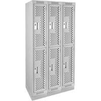 Clean Line Lockers, 2 -tier, Bank of 3, 36" x 12" x 76", Steel, Grey, Rivet (Assembled), Perforated Cantin et fils