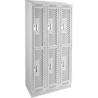 Clean Line Lockers, 2 -tier, Bank of 3, 36" x 15" x 82", Steel, Grey, Rivet (Assembled), Perforated Cantin et fils