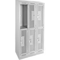 Clean Line Lockers, 2 -tier, Bank of 3, 36" x 15" x 82", Steel, Grey, Rivet (Assembled), Perforated Cantin et fils