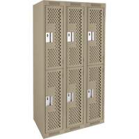 Clean Line Lockers, 2 -tier, Bank of 3, 36" x 15" x 72", Steel, Beige, Rivet (Assembled), Perforated Cantin et fils