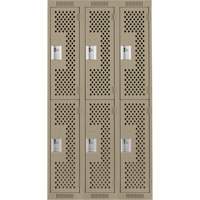 Clean Line Lockers, 2 -tier, Bank of 3, 36" x 15" x 72", Steel, Beige, Rivet (Assembled), Perforated Cantin et fils