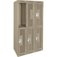 Clean Line Lockers, 2 -tier, Bank of 3, 36" x 15" x 72", Steel, Beige, Rivet (Assembled), Perforated Cantin et fils