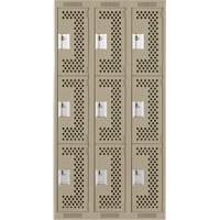 Clean Line Lockers, 3 -tier, Bank of 3, 36" x 12" x 72", Steel, Beige, Rivet (Assembled), Perforated Cantin et fils