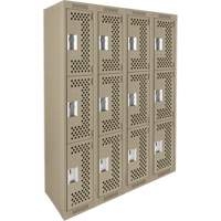 Clean Line Lockers, 3 -tier, Bank of 4, 48" x 12" x 72", Steel, Beige, Rivet (Assembled), Perforated Cantin et fils