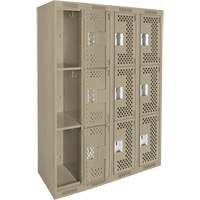 Clean Line Lockers, 3 -tier, Bank of 4, 48" x 12" x 72", Steel, Beige, Rivet (Assembled), Perforated Cantin et fils