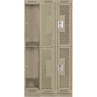 Clean Line Lockers, 2 -tier, Bank of 3, 36" x 12" x 76", Steel, Beige, Rivet (Assembled), Perforated Cantin et fils