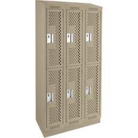 Clean Line Lockers, 2 -tier, Bank of 3, 36" x 15" x 82", Steel, Beige, Rivet (Assembled), Perforated Cantin et fils