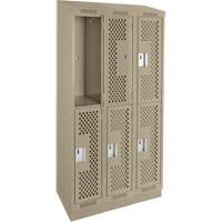 Clean Line Lockers, 2 -tier, Bank of 3, 36" x 15" x 82", Steel, Beige, Rivet (Assembled), Perforated Cantin et fils