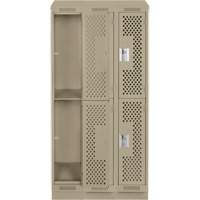 Clean Line Lockers, 2 -tier, Bank of 3, 36" x 15" x 82", Steel, Beige, Rivet (Assembled), Perforated Cantin et fils