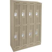 Clean Line Lockers, 2 -tier, Bank of 4, 48" x 15" x 82", Steel, Beige, Rivet (Assembled), Perforated Cantin et fils
