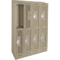 Clean Line Lockers, 2 -tier, Bank of 4, 48" x 15" x 82", Steel, Beige, Rivet (Assembled), Perforated Cantin et fils
