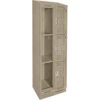 Casiers Clean Line, 3 niveaux, Bloc de 2, 24" x 18" x 82", Acier, Beige, Rivet (assembl&eacute;), Perfor&eacute; Cantin et fils