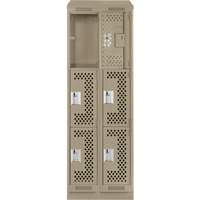 Casiers Clean Line, 3 niveaux, Bloc de 2, 24" x 18" x 82", Acier, Beige, Rivet (assembl&eacute;), Perfor&eacute; Cantin et fils