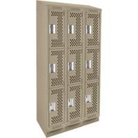 Clean Line Lockers, 3 -tier, Bank of 3, 36" x 18" x 82", Steel, Beige, Rivet (Assembled), Perforated Cantin et fils