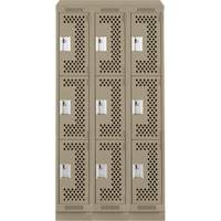 Clean Line Lockers, 3 -tier, Bank of 3, 36" x 18" x 82", Steel, Beige, Rivet (Assembled), Perforated Cantin et fils
