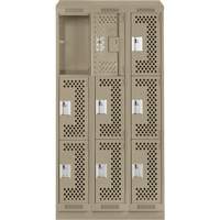 Clean Line Lockers, 3 -tier, Bank of 3, 36" x 18" x 82", Steel, Beige, Rivet (Assembled), Perforated Cantin et fils