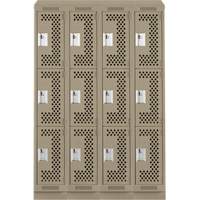 Clean Line Lockers, 3 -tier, Bank of 4, 48" x 18" x 82", Steel, Beige, Rivet (Assembled), Perforated Cantin et fils