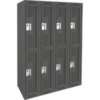 Clean Line Lockers, 2 -tier, Bank of 4, 48" x 15" x 72", Steel, Charcoal, Rivet (Assembled), Perforated Cantin et fils