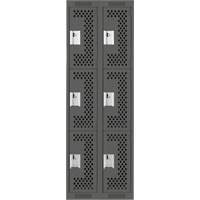 Clean Line Lockers, 3 -tier, Bank of 2, 24" x 12" x 72", Steel, Charcoal, Rivet (Assembled), Perforated Cantin et fils