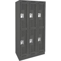 Clean Line Lockers, 2 -tier, Bank of 3, 36" x 12" x 76", Steel, Charcoal, Rivet (Assembled), Perforated Cantin et fils