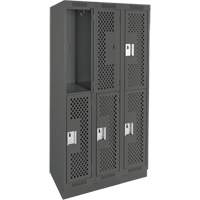 Clean Line Lockers, 2 -tier, Bank of 3, 36" x 12" x 76", Steel, Charcoal, Rivet (Assembled), Perforated Cantin et fils