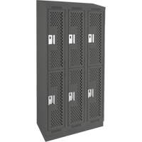 Clean Line Lockers, 2 -tier, Bank of 3, 36" x 15" x 82", Steel, Charcoal, Rivet (Assembled), Perforated Cantin et fils