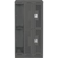 Clean Line Lockers, 2 -tier, Bank of 3, 36" x 15" x 82", Steel, Charcoal, Rivet (Assembled), Perforated Cantin et fils