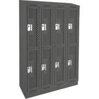 Clean Line Lockers, 2 -tier, Bank of 4, 48" x 15" x 82", Steel, Charcoal, Rivet (Assembled), Perforated Cantin et fils
