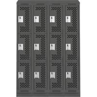 Clean Line Lockers, 3 -tier, Bank of 4, 48" x 18" x 82", Steel, Charcoal, Rivet (Assembled), Perforated Cantin et fils