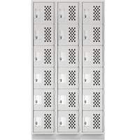 Assembled Lockerettes Clean Line Perforated Economy Lockers, 6 -tier, Bank of 3, 18" x 72" x 12", Steel Cantin et fils